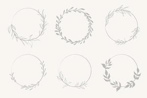 set di corona decorativa disegnata a mano doodle con ramo, erba, pianta, congedo e fiore, floreale. vettore