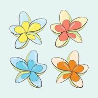 set di modelli vettoriali di piante e fiori. collezione di plumeria multicolore. quattro opzioni. illustrazione di riserva.