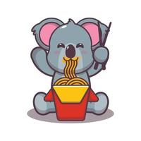 carino koala mangiare noodle fumetto illustrazione vettoriale