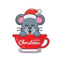 simpatico personaggio dei cartoni animati del topo che indossa il cappello di Babbo Natale in tazza vettore
