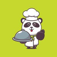 simpatico personaggio dei cartoni animati della mascotte del cuoco unico del panda con il piatto vettore