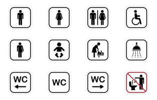 icona della siluetta della stanza da bagno. set di segno wc. bagno pubblico per disabili, uomini, donne, transgender. bagno, pittogramma del bagno. stanza della mamma e del bambino. illustrazione vettoriale. vettore