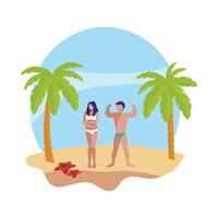 giovane coppia sulla scena estiva della spiaggia vettore