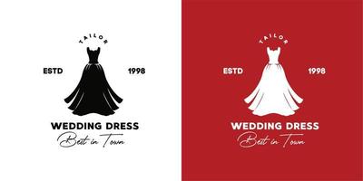 illustrazione grafica vettoriale della silhouette nera dell'abito da sposa buono per il logo vintage del negozio di moda