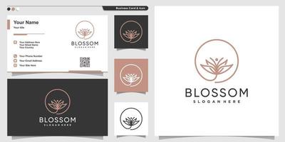 massaggio con logo blossom con stile artistico al tratto di fiori e vettore premium di design di biglietti da visita
