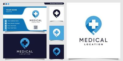 logo della posizione medica con vettore premium del modello di progettazione di biglietti da visita e stile moderno