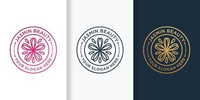logo gelsomino con emblema line art style e business card design template premium vector