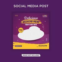 banner post sui social media per la promozione del menu del fine settimana delizioso