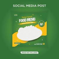 il modello di post sui social media del banner del menu del cibo speciale di oggi vettore