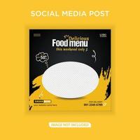 banner del menu di cibo delizioso e post sui social media vettore