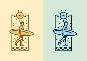 illustrazione artistica colorata al tratto piatto di andare a fare surf vettore