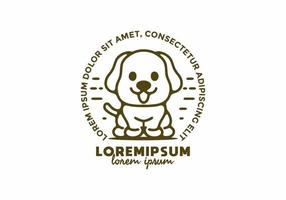 illustrazione di arte di linea di cane felice carino con testo lorem ipsum