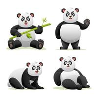 set di panda in varie pose fumetto illustrazione vettore