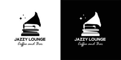 illustrazione grafica vettoriale di silhouette nera grammofono classico vecchio vintage buono per jazz lounge jazz bar caffetteria e wine bar vintage logo