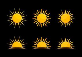 icone del sole. set di icone del sole isolato su sfondo nero. illustrazione del disegno vettoriale dell'icona del sole. raccolta di vettore del sole.