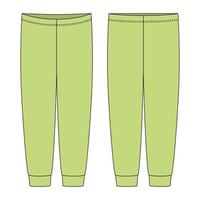 schizzo tecnico pantaloni per bambini. colore verde chiaro. modello di progettazione di pantaloni da casa per bambini vettore