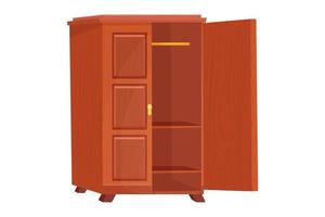 armadio in legno mobili vuoti con ripiano in stile cartone animato isolato su sfondo bianco. armadio, oggetto interno cassetto. illustrazione vettoriale