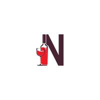 lettera n con bottiglia di vino icona logo vettoriale
