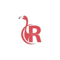 lettera r con il vettore del logo dell'icona dell'uccello del fenicottero