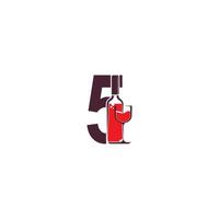 numero 5 con il vettore del logo dell'icona della bottiglia di vino