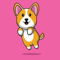 illustrazione dell'icona di vettore del fumetto di salto del cane corgi carino. concetto di icona della natura animale isolato vettore premium. stile cartone animato piatto