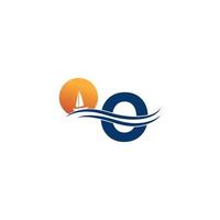 lettera o logo con modello icona paesaggio oceanico vettore