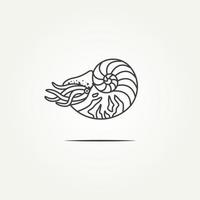 logo distintivo di arte della linea della conchiglia dell'oceano isolato di nautilus vettore