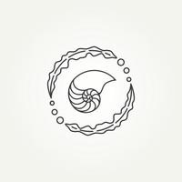 logo dell'icona di arte della linea del cerchio di nautilo e alghe