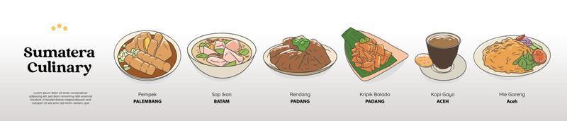 pacchetto di cibo culinario isolato sumatra. vettore disegnato a mano dell'illustrazione della cucina tradizionale.