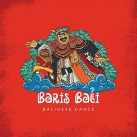 illustrazione del ballerino di baris balinese. culture indonesiane disegnate a mano per modello o sfondo di social media vettore