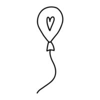 illustrazione vettoriale di doodle baloon con cuore. sagoma di inchiostro nero su sfondo bianco