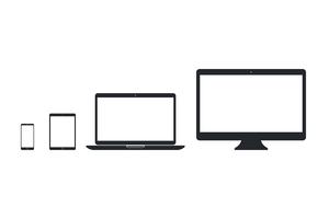 Set di semplice smartphone, tablet pc, laptop, desktop pc vettore
