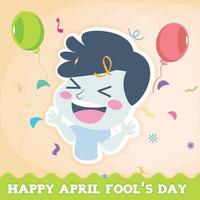 April Fools poster ragazzo felice con palloncini illustrazione vettoriale