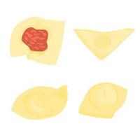 illustrazione di riserva di vettore di wonton. Ravioli. dim sim, una ricetta per cucinare gli gnocchi. Isolato su uno sfondo bianco.