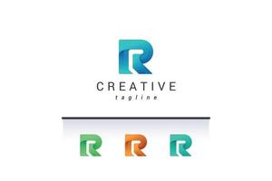 lettera r logo 3d tecnologico creativo di colore blu vettore