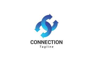 lettera c logo di connessione tecnologica di colore blu creativo 3d vettore