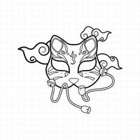 maschera kitsune giapponese da colorare pagina, illustrazione vettoriale eps.10