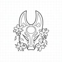 maschera kitsune giapponese da colorare pagina, illustrazione vettoriale eps.10