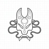 maschera kitsune giapponese da colorare pagina, illustrazione vettoriale eps.10