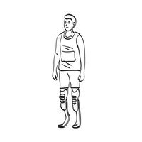 line art uomo disabile atletico con lame da corsa protesiche illustrazione vettore disegnato a mano isolato su sfondo bianco