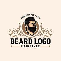 illustrazione vettoriale del logo della barba, modello del logo del barbiere, vettore degli uomini di taglio di capelli