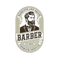 illustrazione vettoriale del logo della barba, modello del logo del barbiere, vettore degli uomini di taglio di capelli