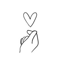 simbolo del gesto della mano per l'illustrazione coreana del segno di amore con lo stile del fumetto di scarabocchio disegnato a mano vettore