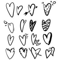 set di raccolta di icone del cuore di doodle disegnato a mano per sito Web, poster, cartello, carta da parati e San Valentino. vettore