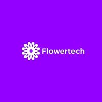 design moderno del logo di avvio del fiore tecnologico vettore