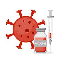 vaccino contro il coronavirus covid 19. fiala e siringa. trattamento per il coronavirus covid-19. illustrazione vettoriale. vettore