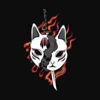 maschera kitsune illustrasi con fuoco vettore