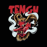 illustrazione di tengu con fumo per t-shirt vettore