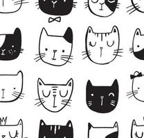 modello senza cuciture di vettore del gatto in stile disegnato a mano. illustrazione di facce di gatto sorridente di doodle. design di stampa per bambini.