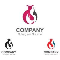 laboratorio con vettore di concetto di design del logo del fuoco. laboratorio creativo con icona di fuoco